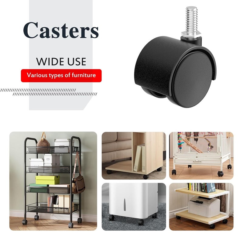 ANDUTEES 2 Inch Furniture Stem Casters Set of 4, Threaded Stem Diameter 5/16" Plastic Caster Wheels, Black Swivel Small Castors with T-Nuts, for Table, Cabinet, Storage Rack - Image 5